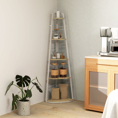Hado Wood White And Wood Effect 5 Tier Corner Shelving Unit