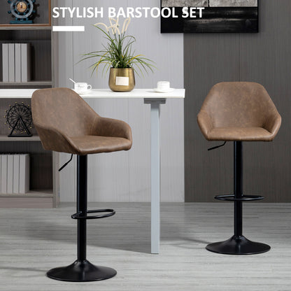 Fadota Set Of 2 Dark Brown Faux Leather Adjustable Bar Chairs With Armrests