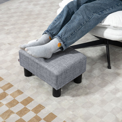 Nekael Linen Grey Cube Footstool With 4 Plastic Feet