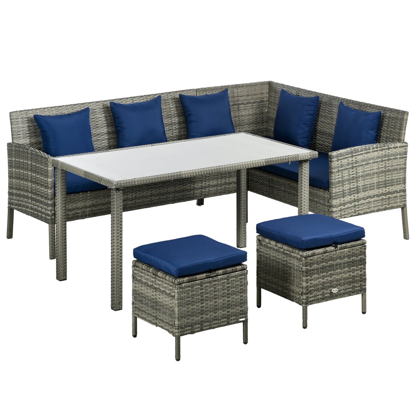Noro Rattan Dark Blue 5 Piece Outdoor Dining Furniture Set With Cushions