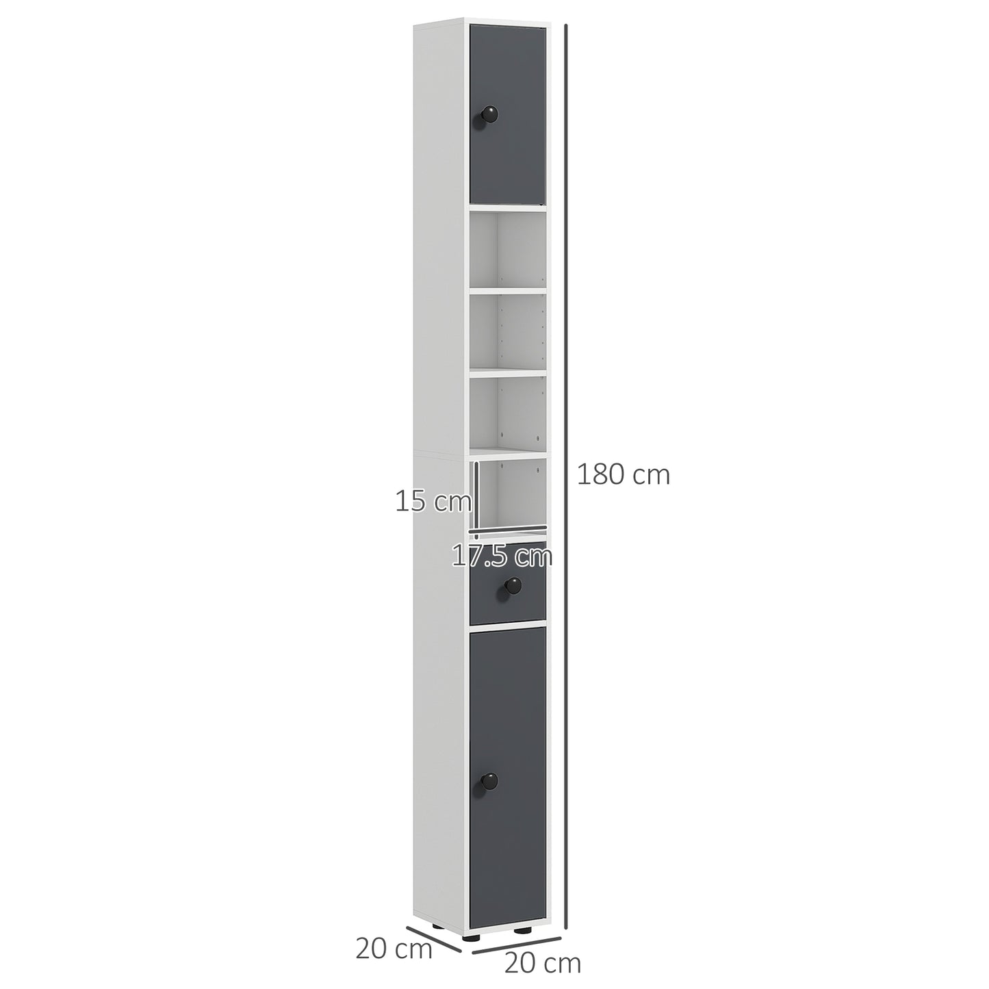 Fidire Tall Slim Grey Bathroom Storage Cabinet With Drawers Shelves And Cupboards