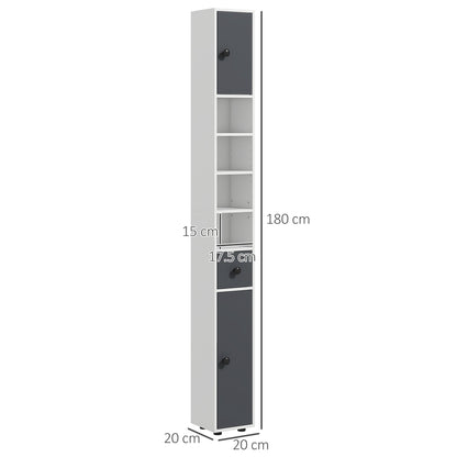 Fidire Tall Slim Grey Bathroom Storage Cabinet With Drawers Shelves And Cupboards