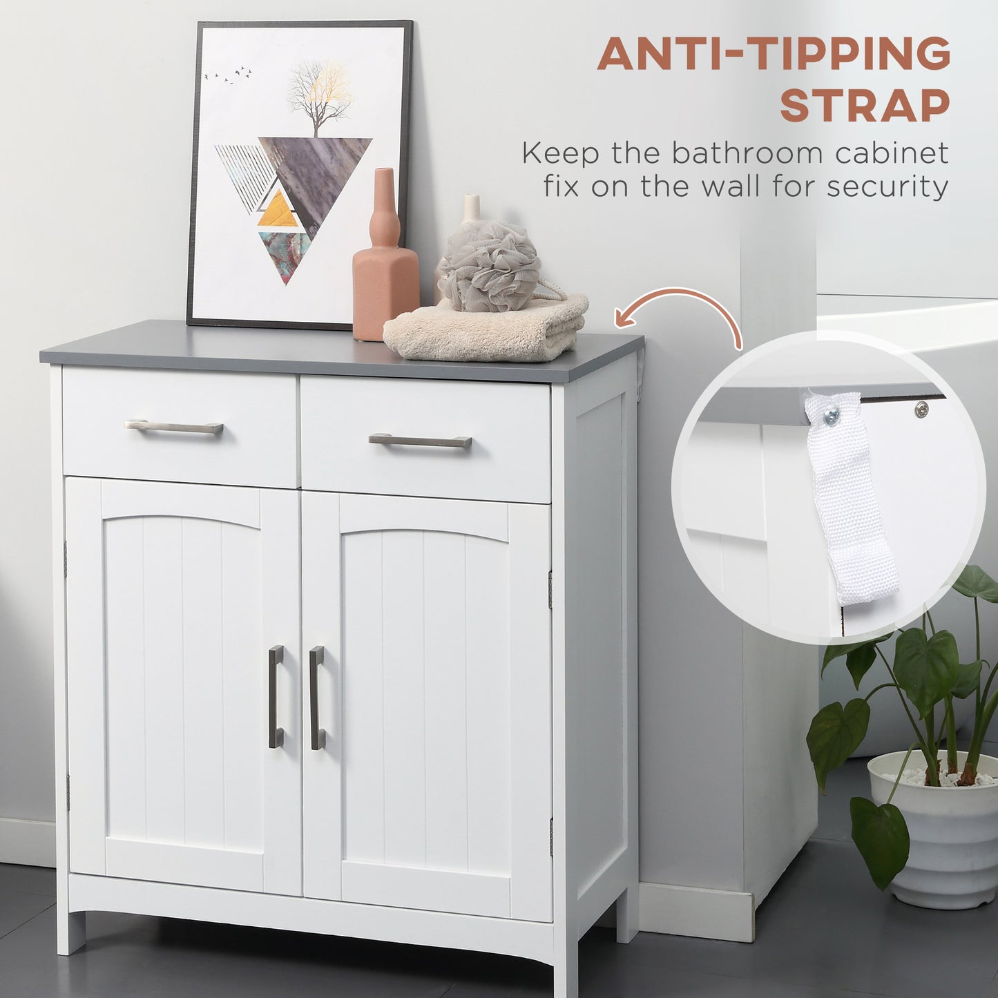 Tova White Bathroom Storage Cabinet With 2 Drawers Double Doors And Adjustable Shelves