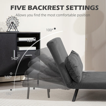 Dima Velvet Dark Grey 4 In One Convertible Double Sofa Bed With Cushions and Wooden Armrests