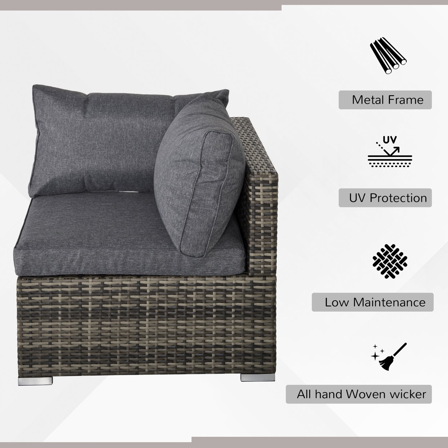 Noneli Dark Grey Rattan 5 Seater Outdoor Corner Sofa Set With Glass Coffee Table