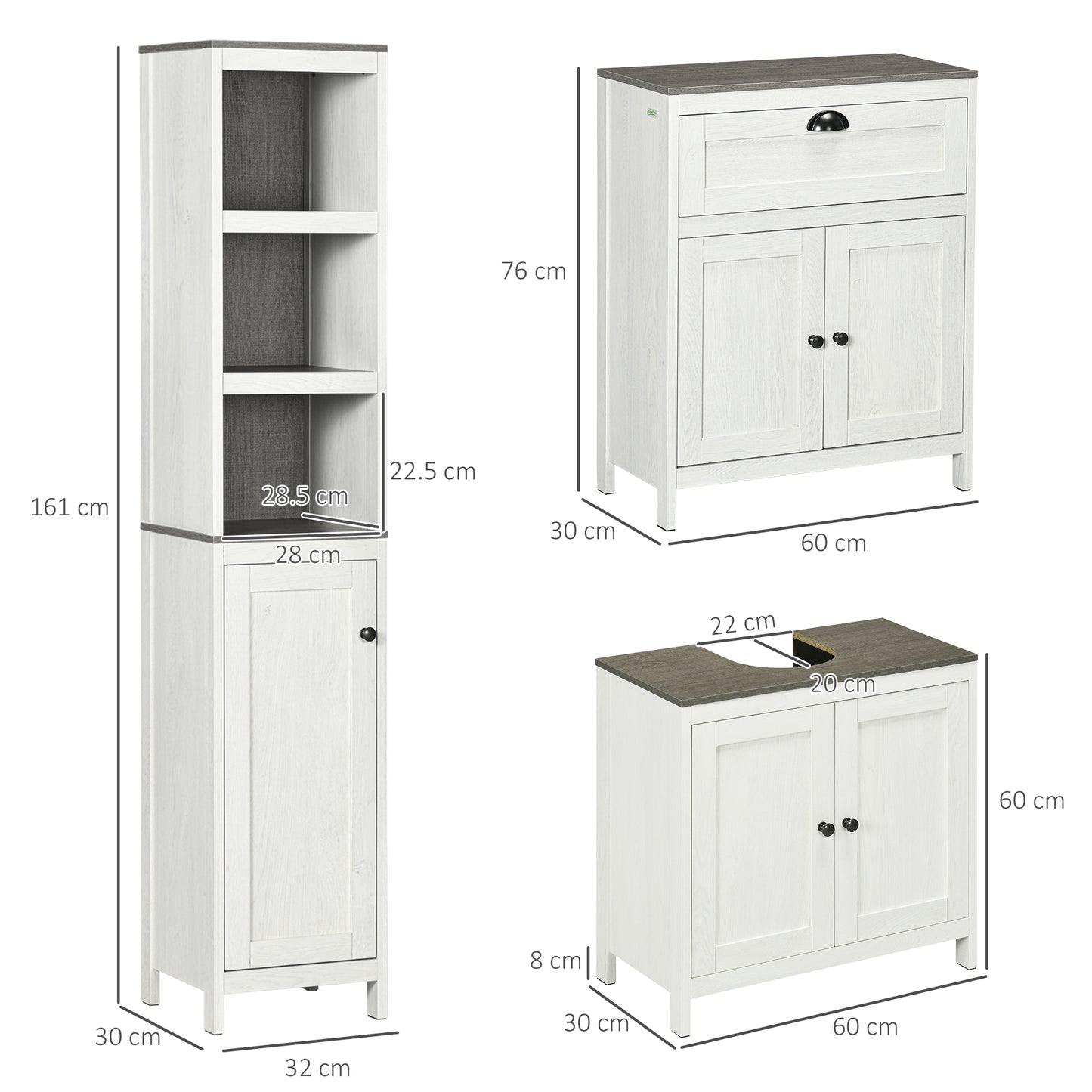 Hanaka Bathroom Furniture Set With 6 Tier Tall Cabinet Floor Storage And Under Sink Unit Antique White