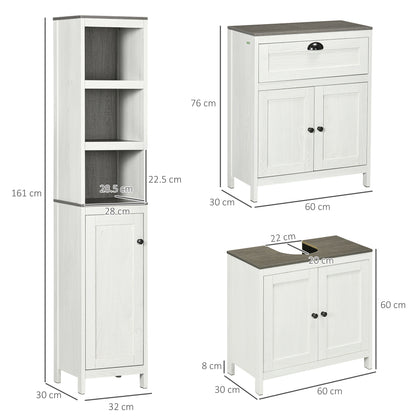 Hanaka Bathroom Furniture Set With 6 Tier Tall Cabinet Floor Storage And Under Sink Unit Antique White