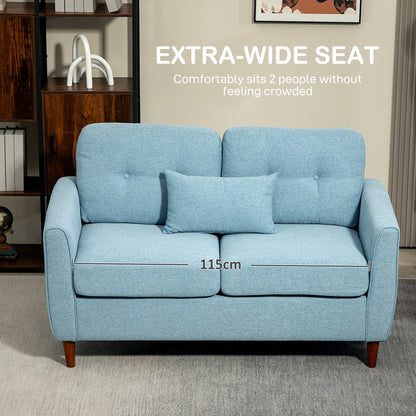 Ridozi Fabric Light Blue 2 Seater Sofa With Spring Cushions And Wooden Legs 140 cm