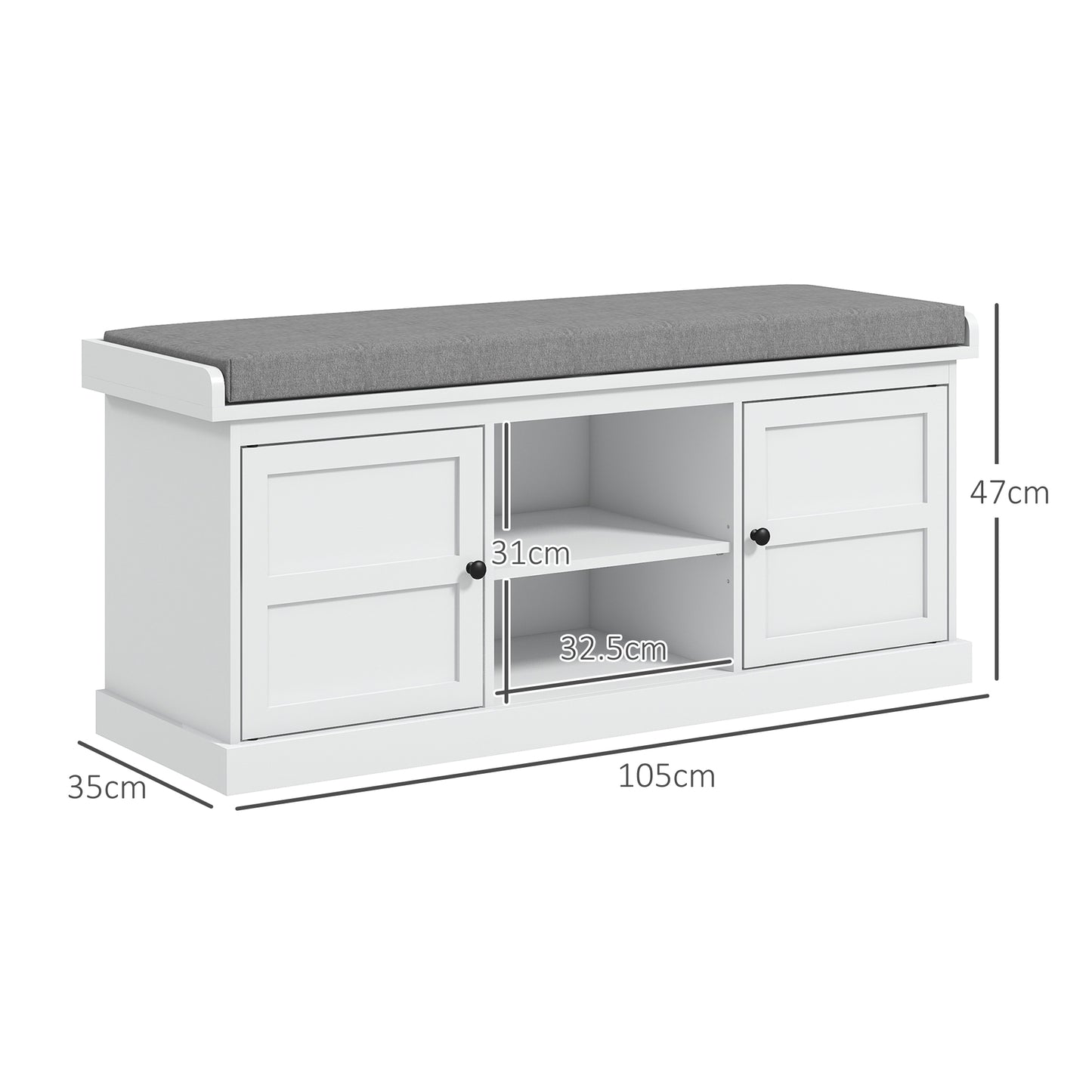 Lire Wooden White And Grey Multi Compartment Shoe Bench With Cushioned Top