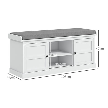 Lire Wooden White And Grey Multi Compartment Shoe Bench With Cushioned Top