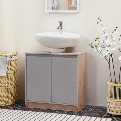 Movese Freestanding Under Sink Storage Cupboard With Adjustable Shelving Grey