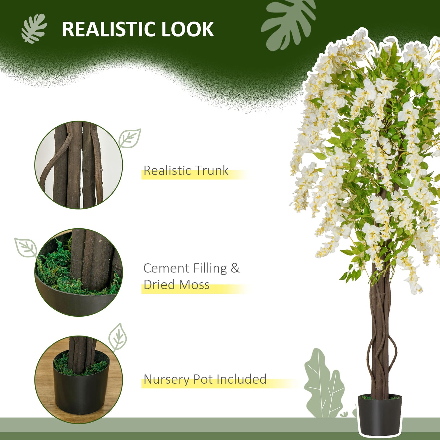 Kalone Artificial White Wisteria Style Tree Supplied In Nursery Pot