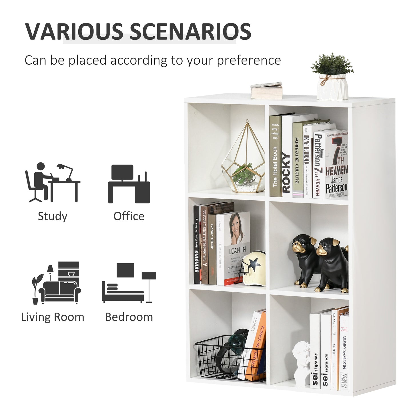 Veniha Nozi Wood White 6 Cube Storage Bookcase