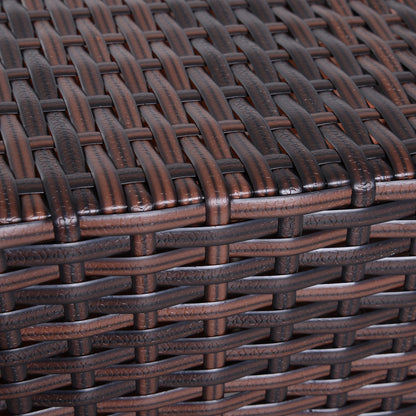 Lekavi Rattan Brown Outdoor Coffee Table With Umbrella Open And Shelf