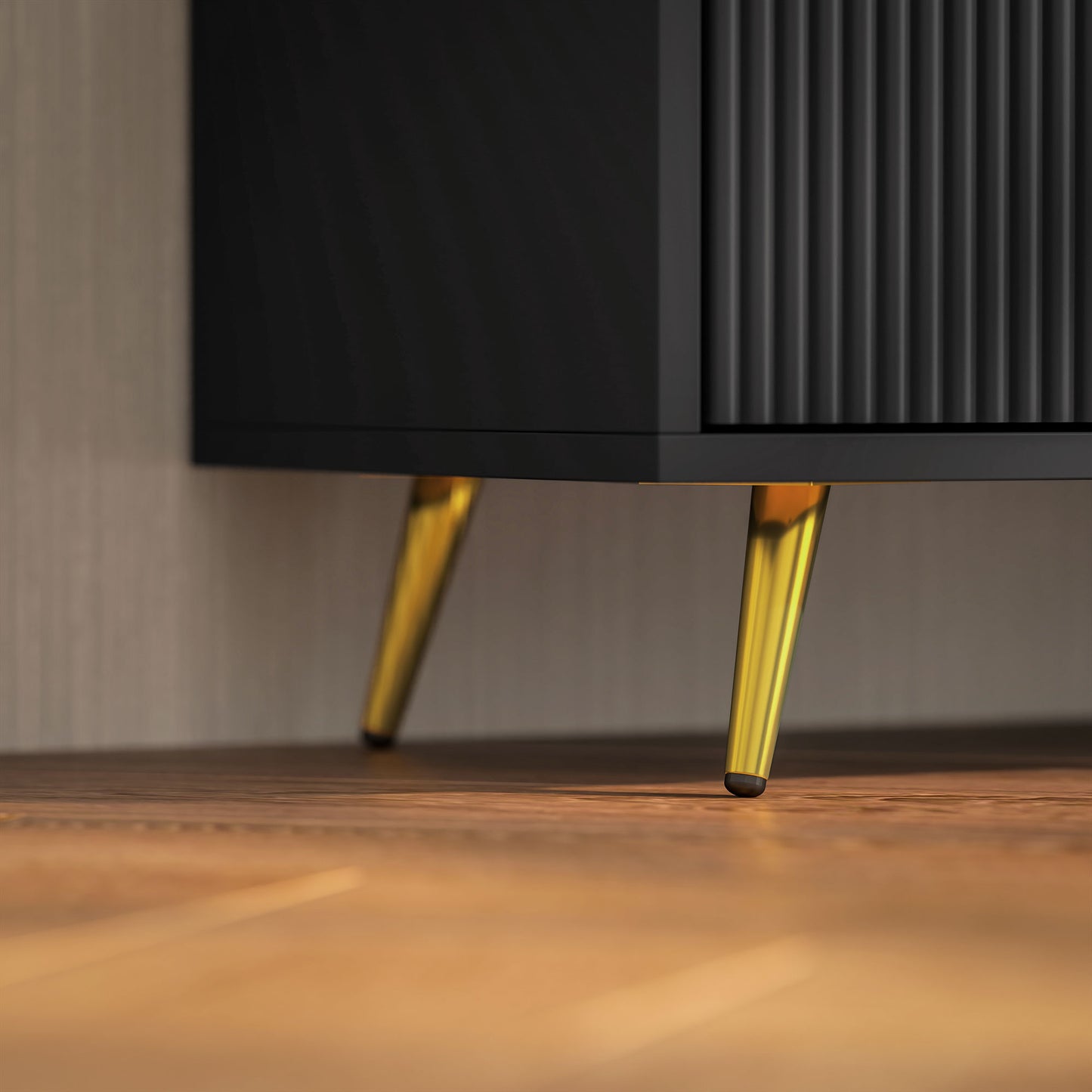 Ellini Wooden Black TV Stand With 2 Open Shelves 2 Doors For Screens Up To 55 Inches