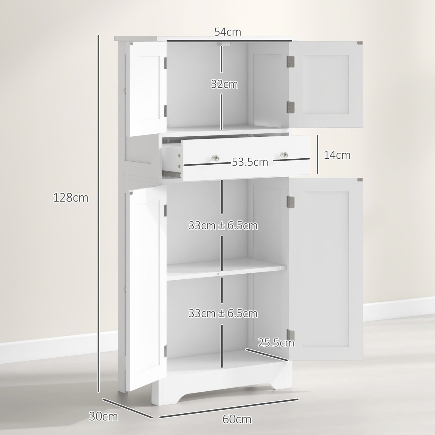 Elne Vael Wooden White Freestanding Multi Storage Kitchen Cabinet