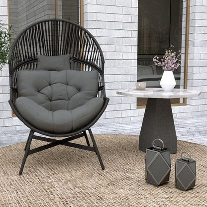 Rataco Rattan Charcoal Grey Oversized Freestanding Egg Chair With Tufted Cushion And Headrest