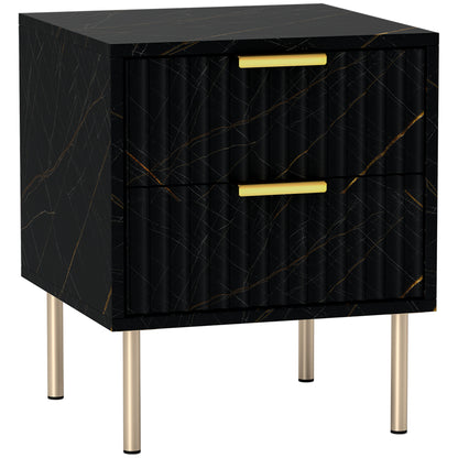 Selu Black and Gold Art Deco 2 Drawer Bedside Table Ribbed Design