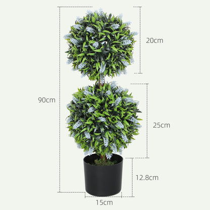Mazifi Set Of 2 Artificial Lavender Flower Ball Trees In Pots H8 70cm Blue
