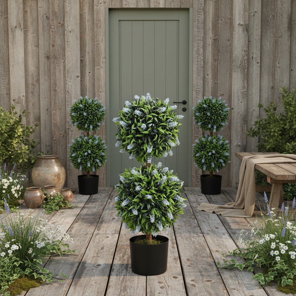 Mazifi Set Of 2 Artificial Lavender Flower Ball Trees In Pots H8 70cm Blue