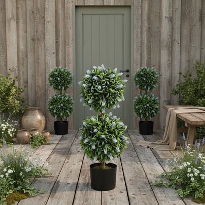 Mazifi Set Of 2 Artificial Lavender Flower Ball Trees In Pots H8 70cm Blue