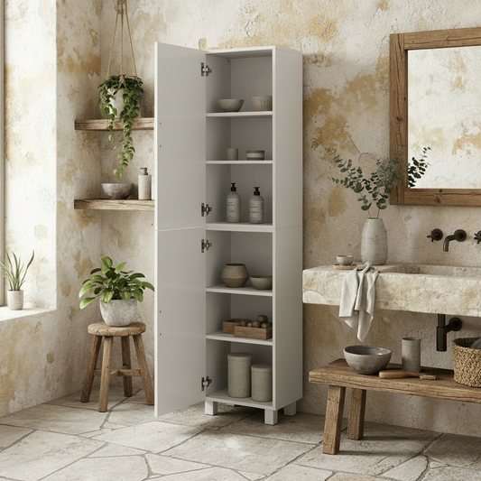 Valatti Freestanding Tall Bathroom Storage Cabinet With Adjustable Shelves And Double Doors