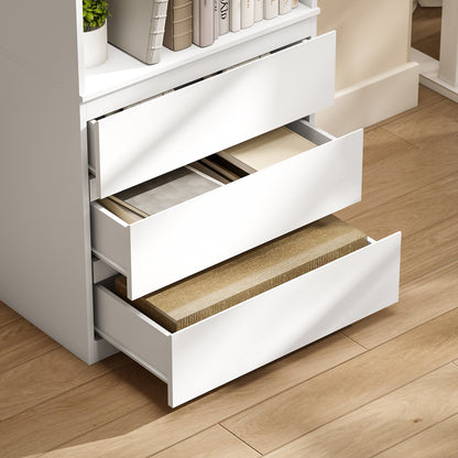 Seso Wood White Tall Bookcase With Shelves And Integrated Drawers 180 cm