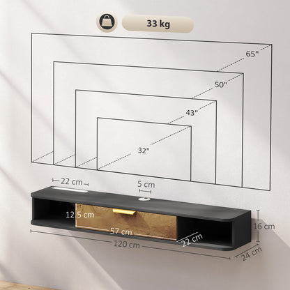 Nova 120cm Wooden Charcoal Grey and Natural Floating TV Stand With Storage