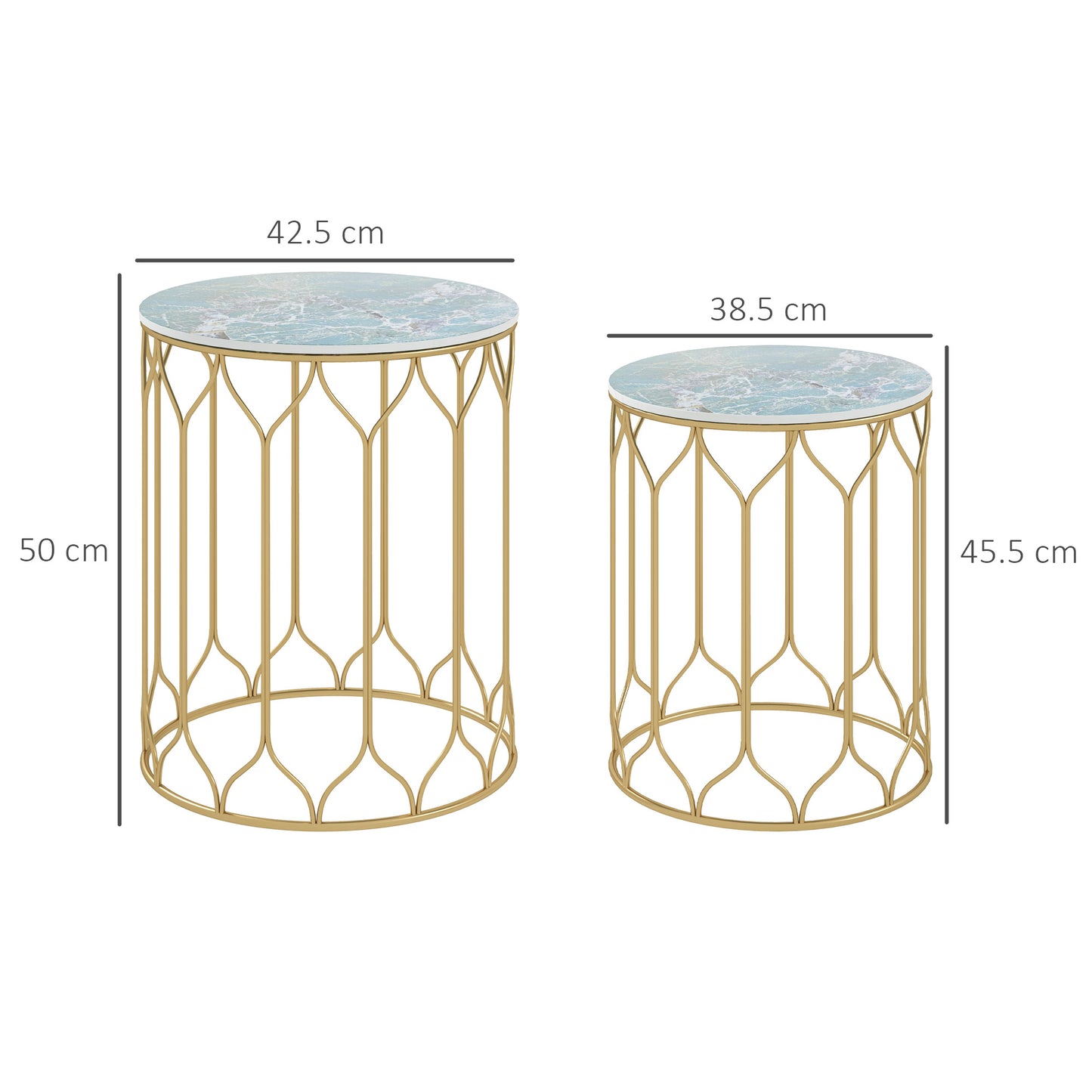 Loba Set Of 2 Marble Effect Round Nesting Outdoor Coffee Tables With Ceramic Tile Tops