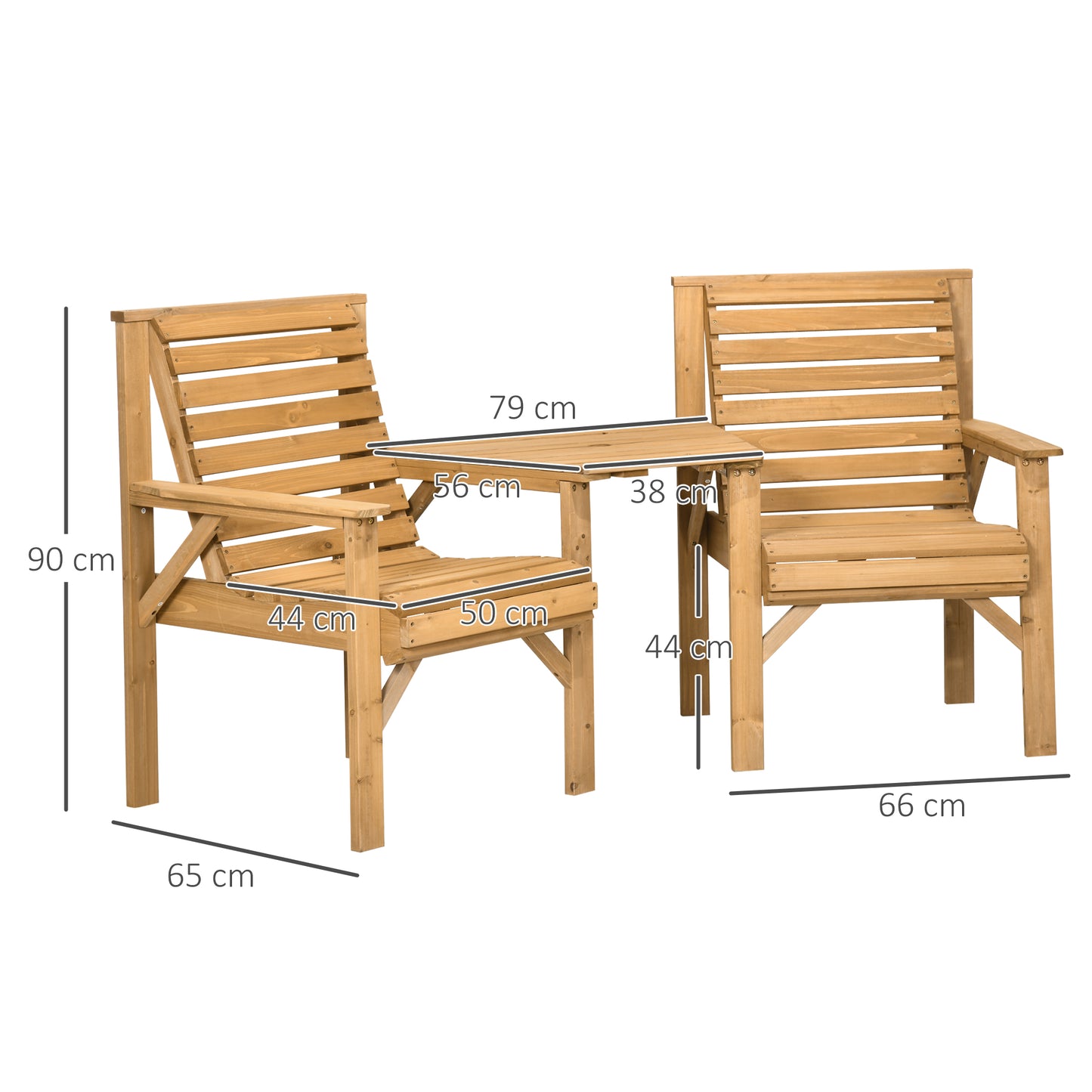 Moha Naturla Wood Garden Bistro Set Love Seat With Coffee Table And Parasol Hole Bench Set