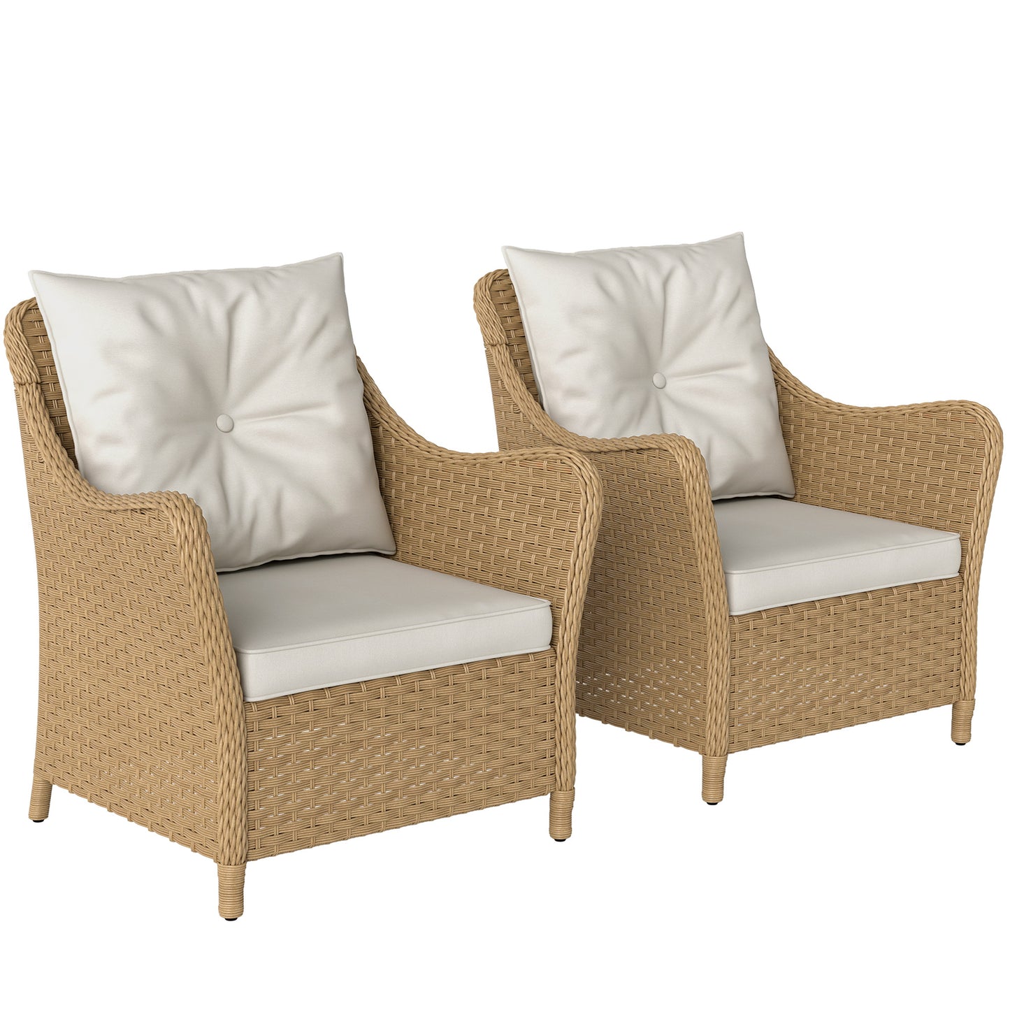 Rera Rattan Beige Set Of 2 Outdoor Armchairs With Cushions Armrests And High Back