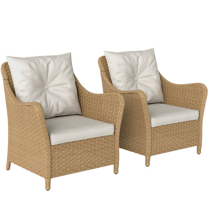 Rera Rattan Beige Set Of 2 Outdoor Armchairs With Cushions Armrests And High Back