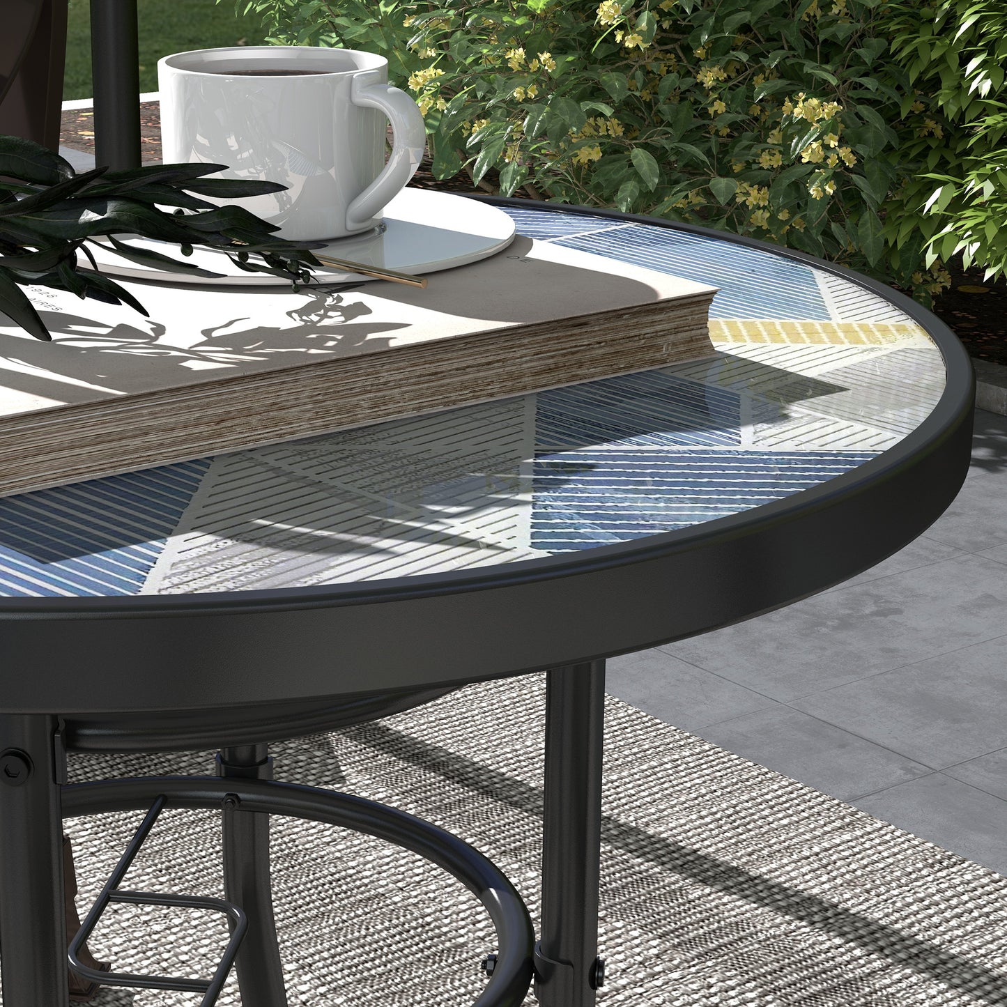 Bahavi Glass Top Multicolour Round Garden Table