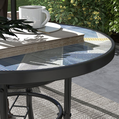 Bahavi Glass Top Multicolour Round Garden Table