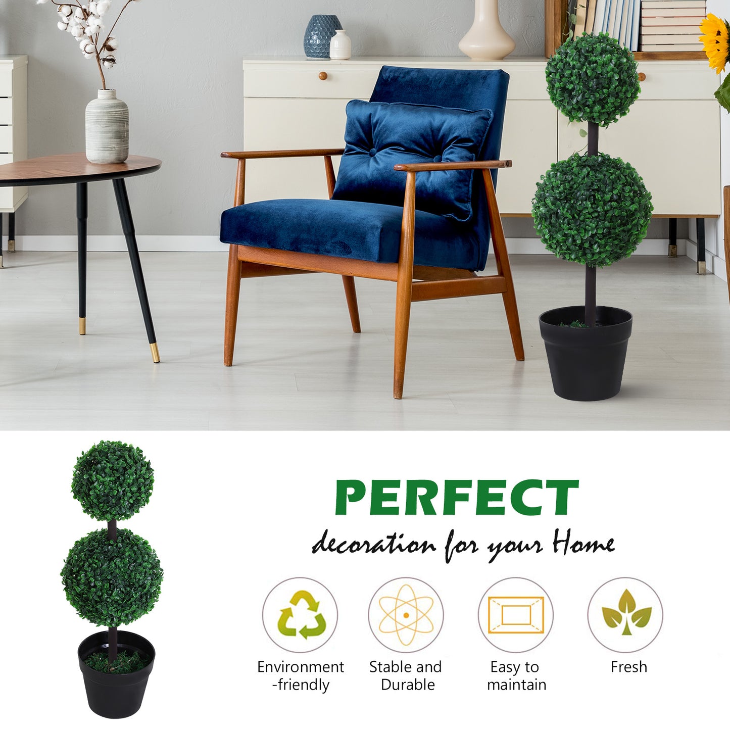 Toto Nami Set Of 2 Artificial Boxwood Ball Trees In Pots Designed For Indoor Display