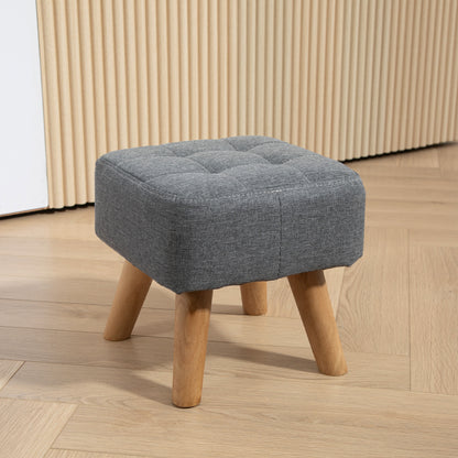 Sayo Linen Look Light Grey Square Padded Footstool Tufted Diamond
