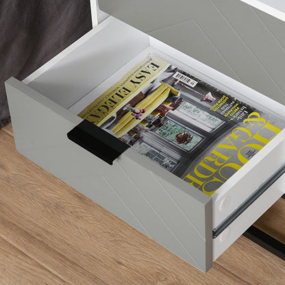Fael White and Grey Chevron Wood Bedside Storage Cabinet With 2 Drawers