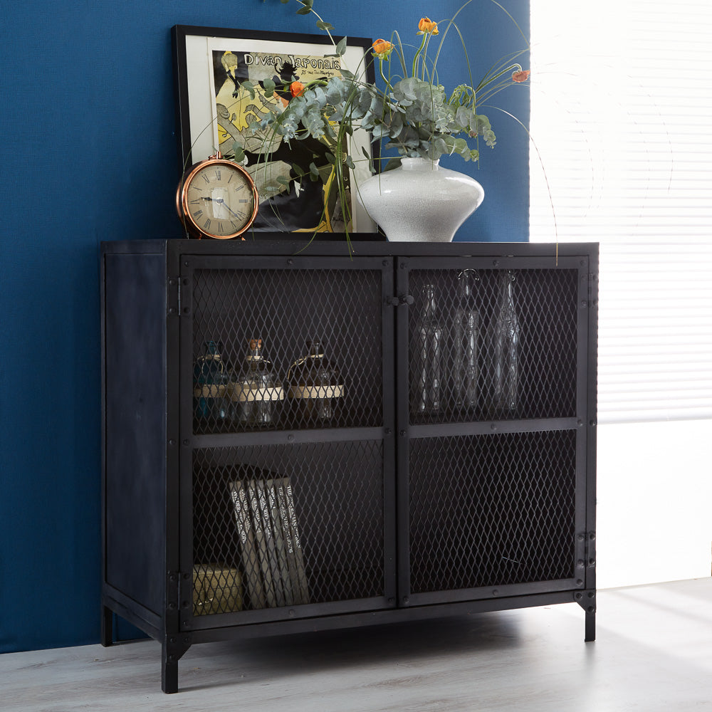 Hanko Industrial Small Black Metal Sideboard 2 Drawers