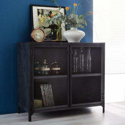 Hanko Industrial Small Black Metal Sideboard 2 Drawers