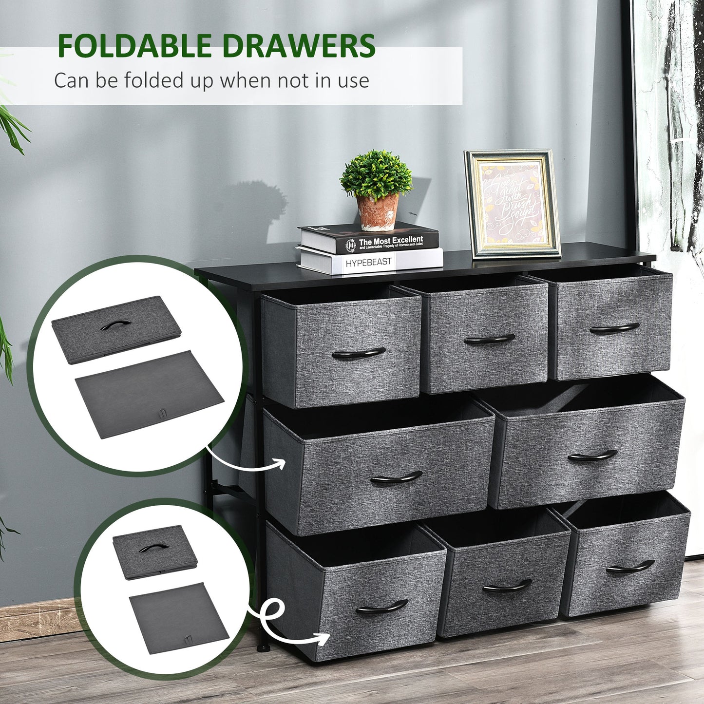 Vazimo Fabric And Metal Dark Grey 8 Drawer Foldable Storage Chest