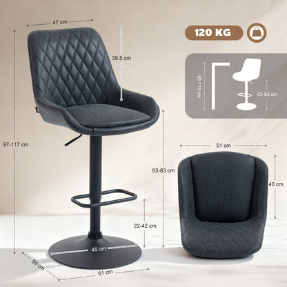 Reta Set Of 2 Black Faux Leather Retro Style Bar Stools