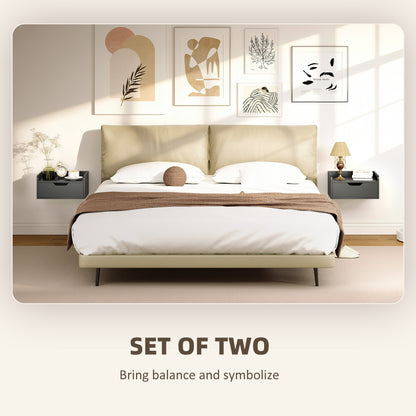 Levaco Set Of 2 Wall Mounted Wooden Black Bedside Tables With Drawer Storage
