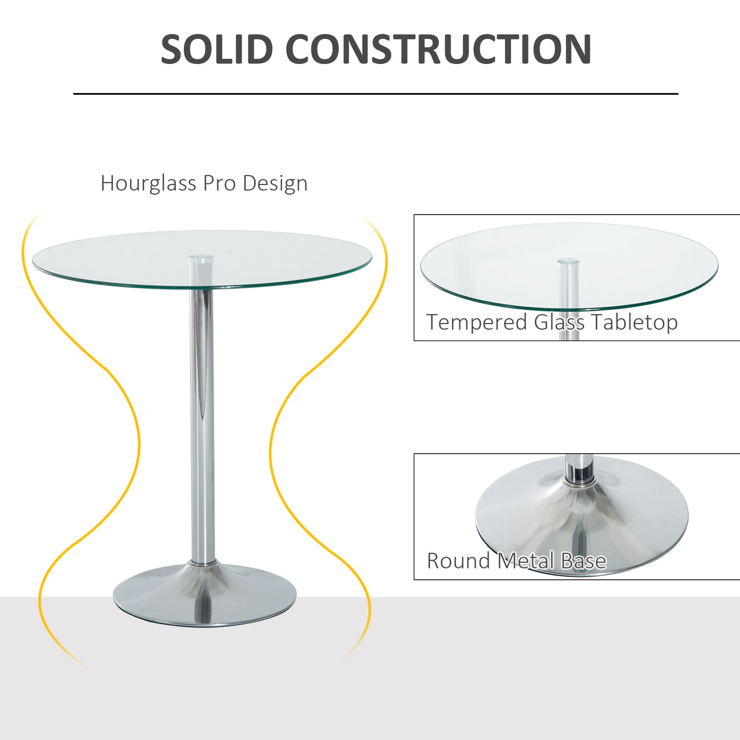 Diliha Metal And Glass Clear Round Dining Table With Steel Base For Compact Spaces