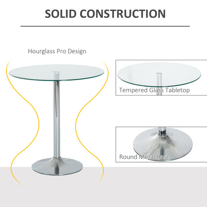 Diliha Metal And Glass Clear Round Dining Table With Steel Base For Compact Spaces