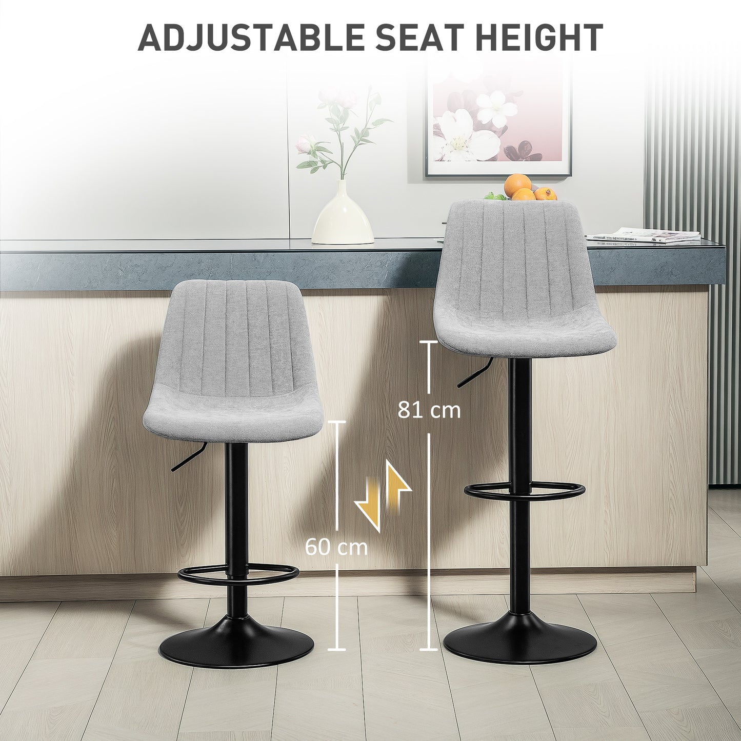 Cokeri Chenille Grey Tub Style Bar Stools Set Of 2 With Soft Touch Upholstery