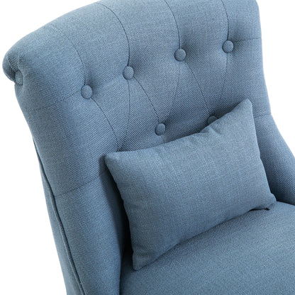Zilono Set Of 2 Blue Armless Button Tufted Tub Chairs With Linen Upholstery