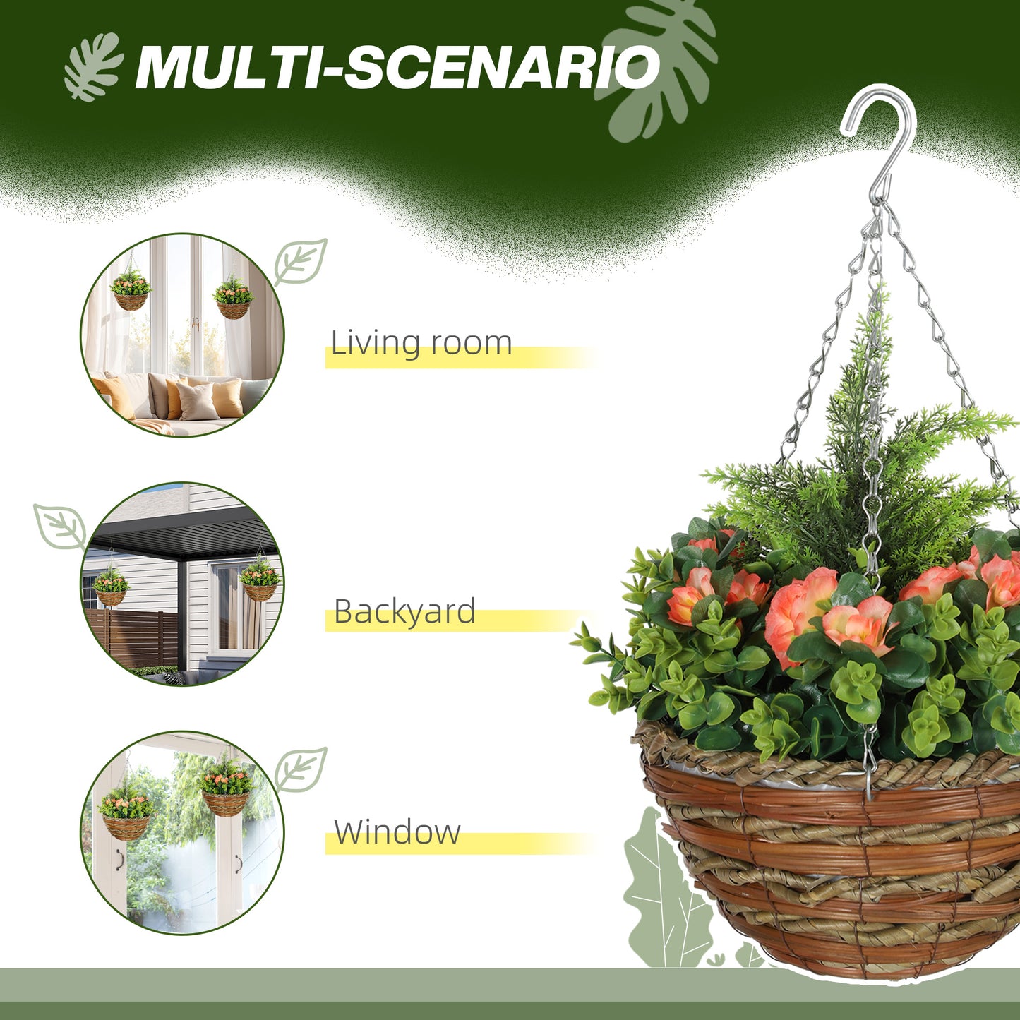 Conivi Set Of 2 Artificial Lisianthus Hanging Flower Pots In Orange And Green
