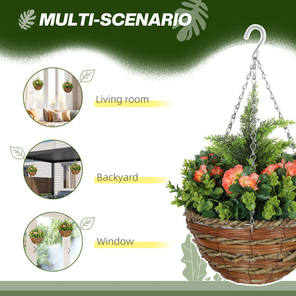 Conivi Set Of 2 Artificial Lisianthus Hanging Flower Pots In Orange And Green