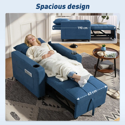 Norapa Fabric Dark Blue 3 In One Convertible Single Sofa Bed