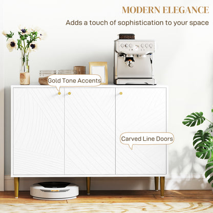 Rasuno Ledi White And Gold Tone 2 Cupboard with Scandi Line Pattern